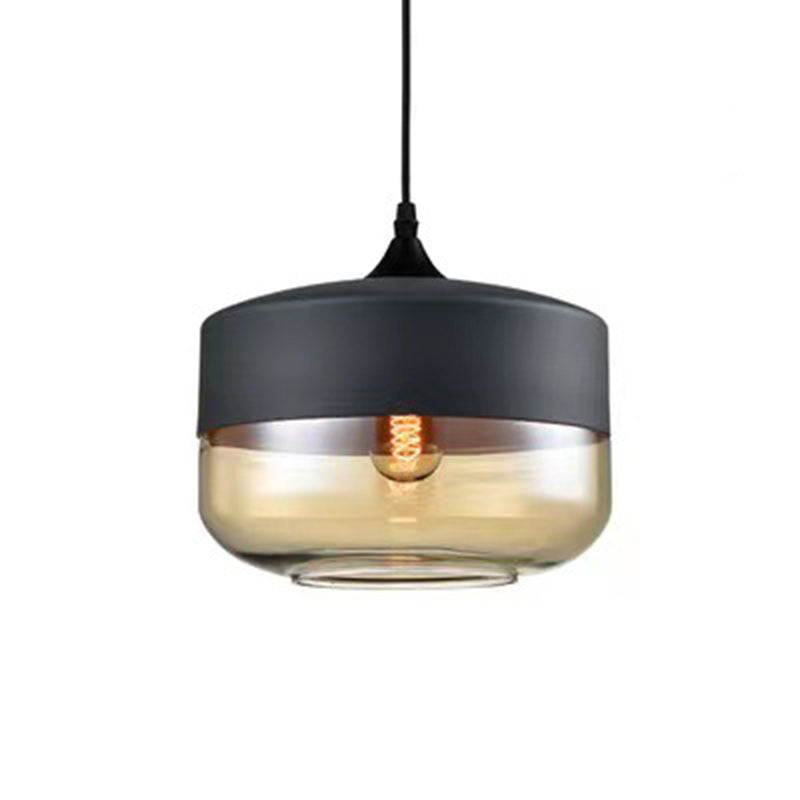 Contemporary Industrial Iron & Glass Cylinder Pendant Light for Dining Room