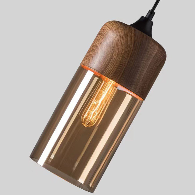 Contemporary Industrial Iron & Glass Cylinder Pendant Light for Dining Room