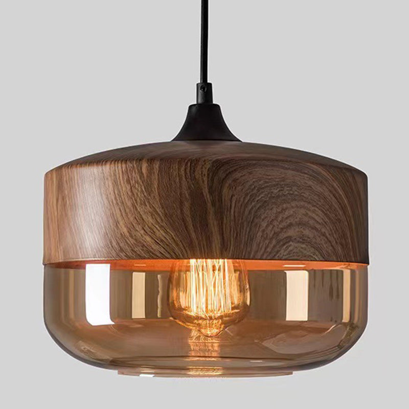 Contemporary Industrial Iron & Glass Cylinder Pendant Light for Dining Room