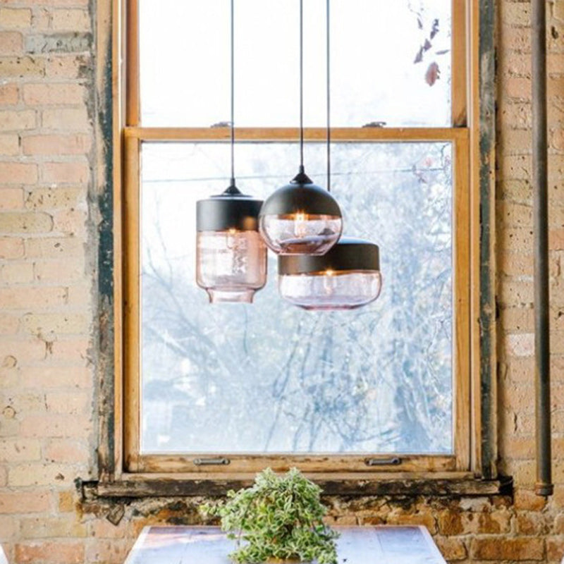 Contemporary Industrial Iron & Glass Cylinder Pendant Light for Dining Room