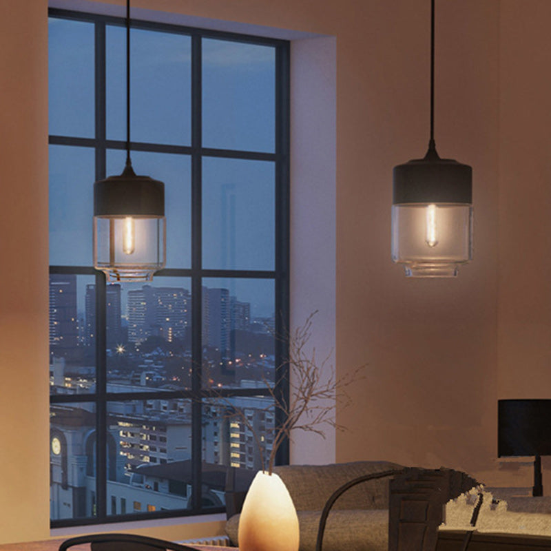 Contemporary Industrial Iron & Glass Cylinder Pendant Light for Dining Room