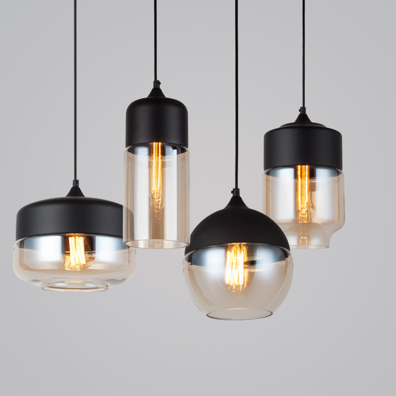 Contemporary Industrial Iron & Glass Cylinder Pendant Light for Dining Room