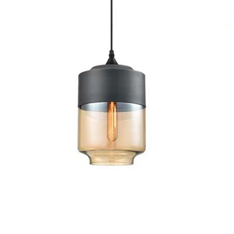 Contemporary Industrial Iron & Glass Cylinder Pendant Light for Dining Room