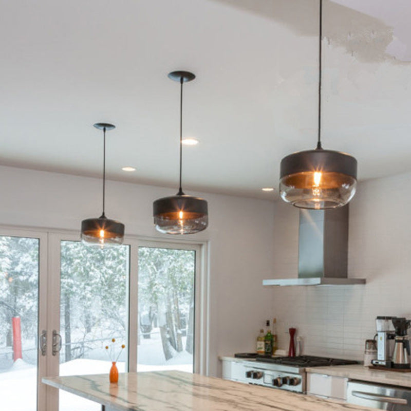 Contemporary Industrial Iron & Glass Cylinder Pendant Light for Dining Room