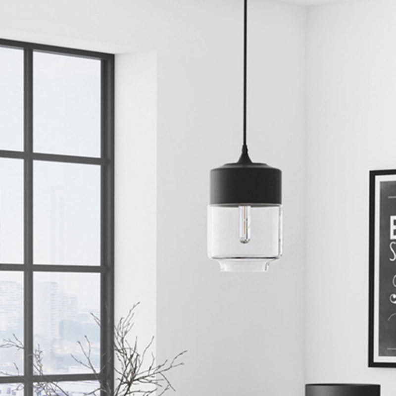 Contemporary Industrial Iron & Glass Cylinder Pendant Light for Dining Room