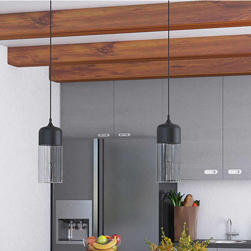 Contemporary Industrial Iron & Glass Cylinder Pendant Light for Dining Room