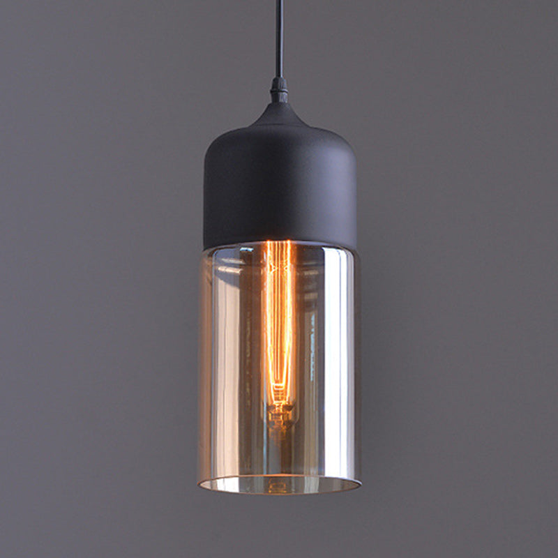 Contemporary Industrial Iron & Glass Cylinder Pendant Light for Dining Room