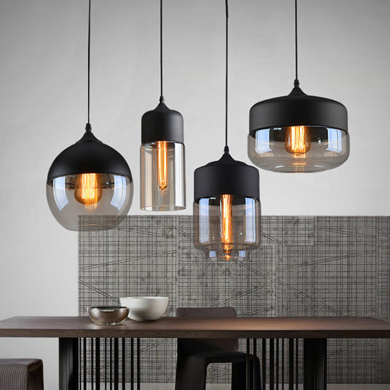 Contemporary Industrial Iron & Glass Cylinder Pendant Light for Dining Room