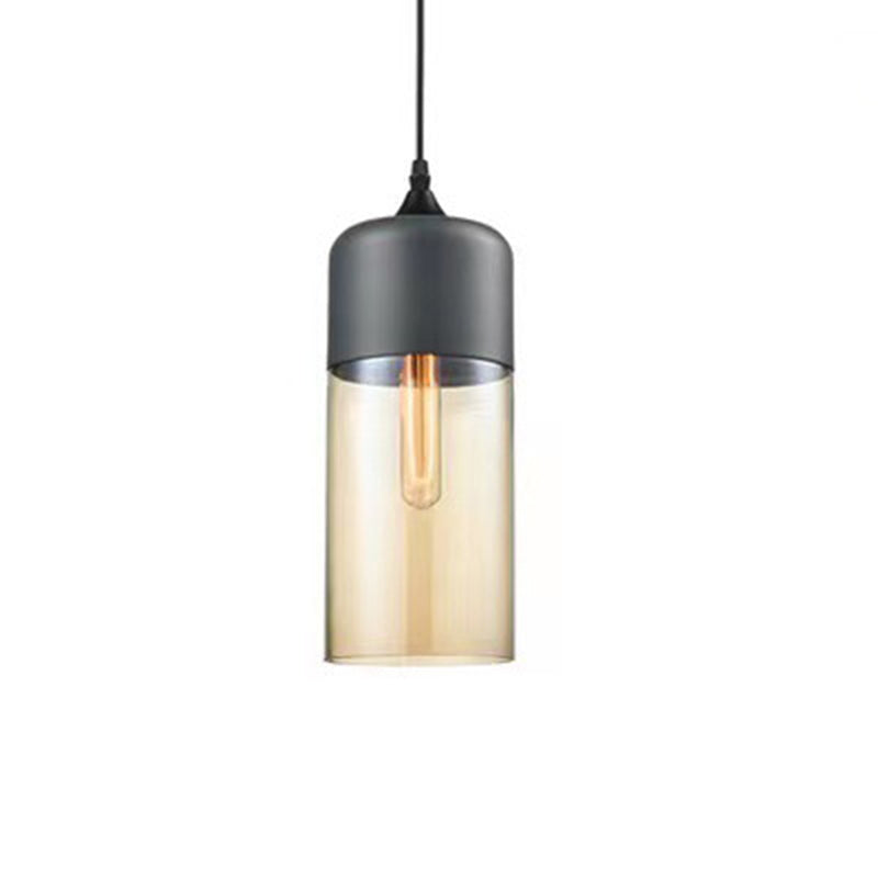 Contemporary Industrial Iron & Glass Cylinder Pendant Light for Dining Room