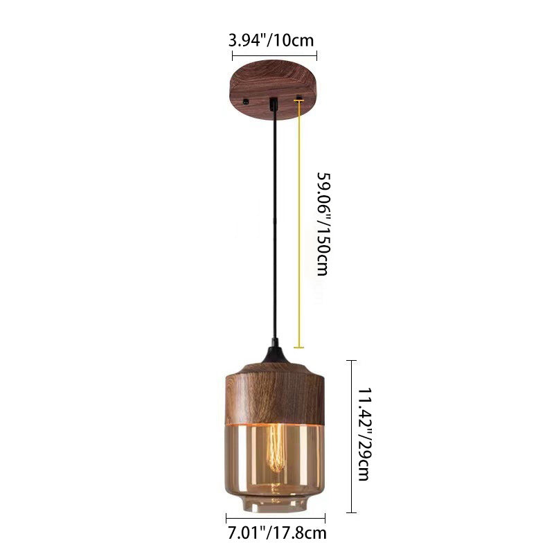 Contemporary Industrial Iron & Glass Cylinder Pendant Light for Dining Room