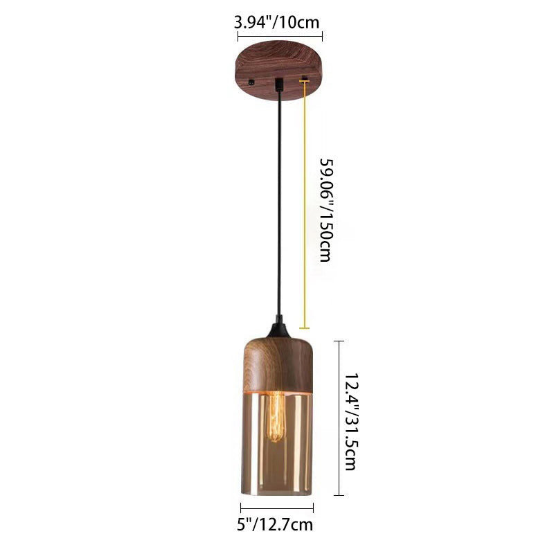 Contemporary Industrial Iron & Glass Cylinder Pendant Light for Dining Room