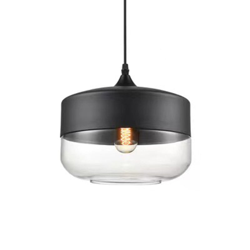 Contemporary Industrial Iron & Glass Cylinder Pendant Light for Dining Room