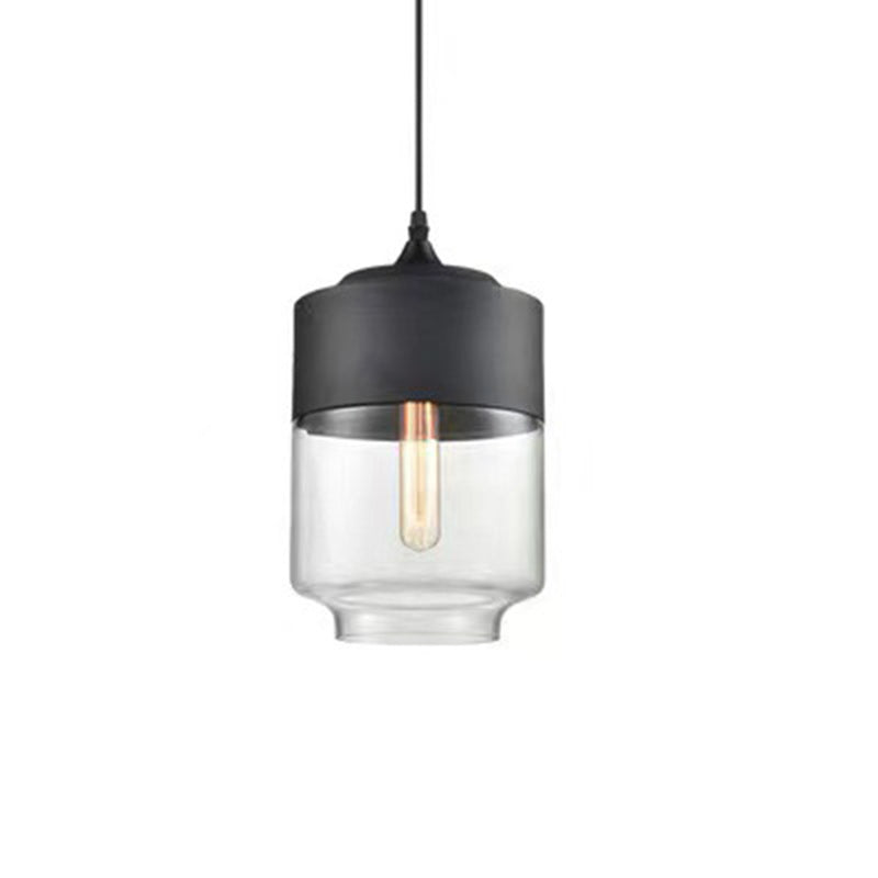 Contemporary Industrial Iron & Glass Cylinder Pendant Light for Dining Room