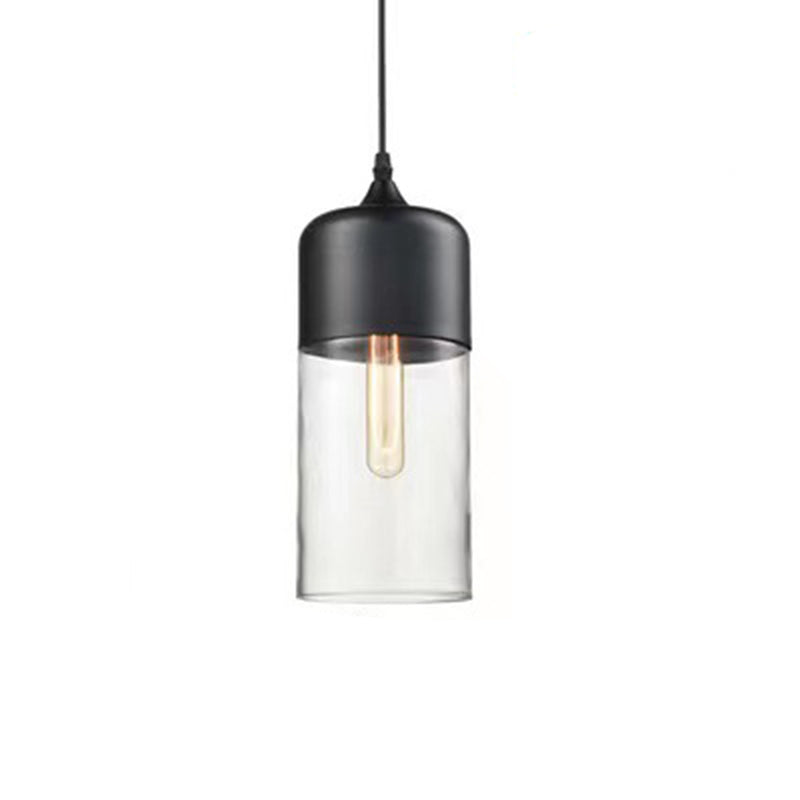 Contemporary Industrial Iron & Glass Cylinder Pendant Light for Dining Room
