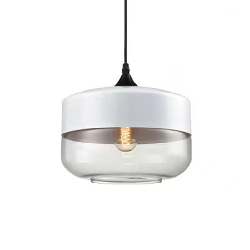 Contemporary Industrial Iron & Glass Cylinder Pendant Light for Dining Room