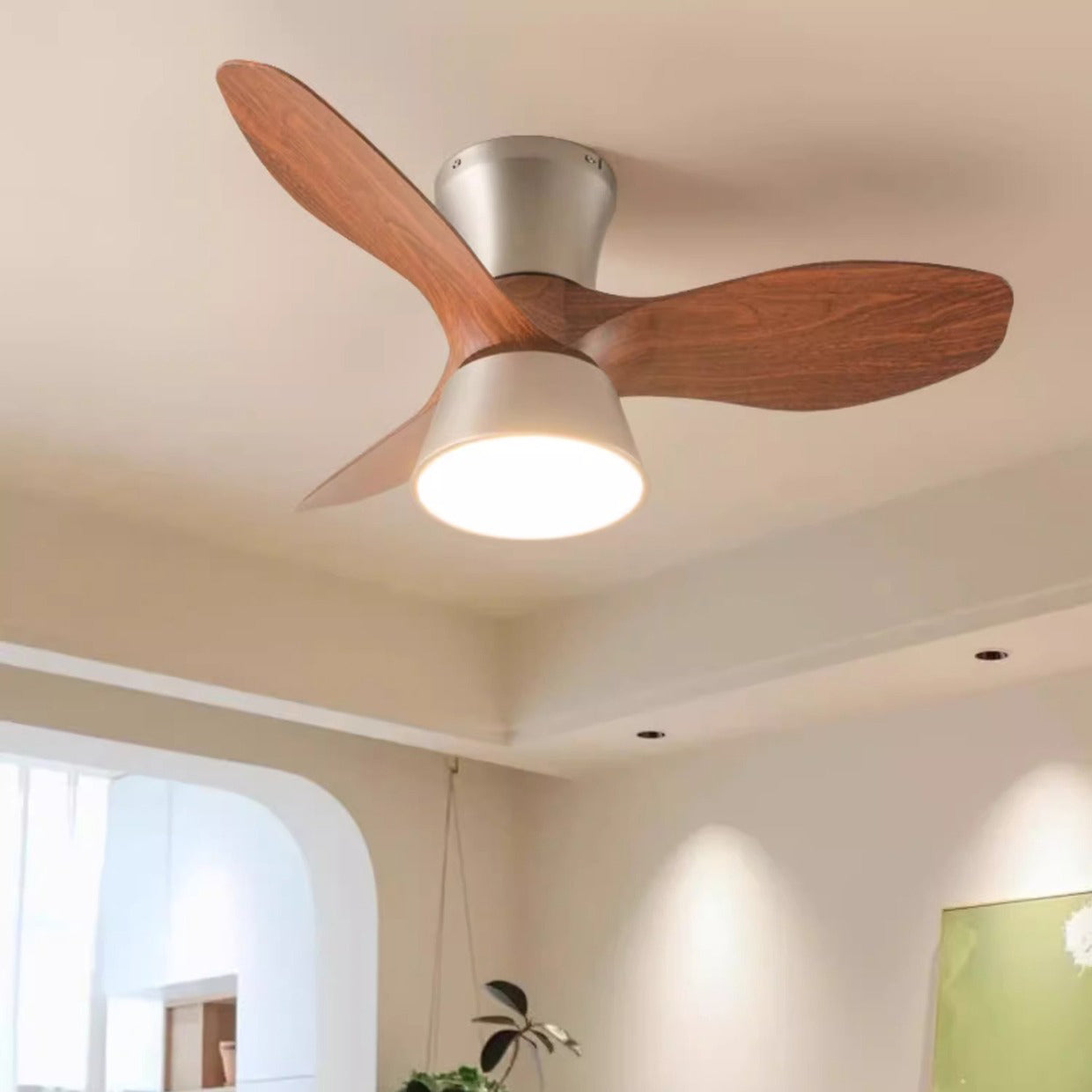 Modern Mid-Century Round LED Ceiling Fan Light - Iron & Acrylic for Living Room & Bedroom