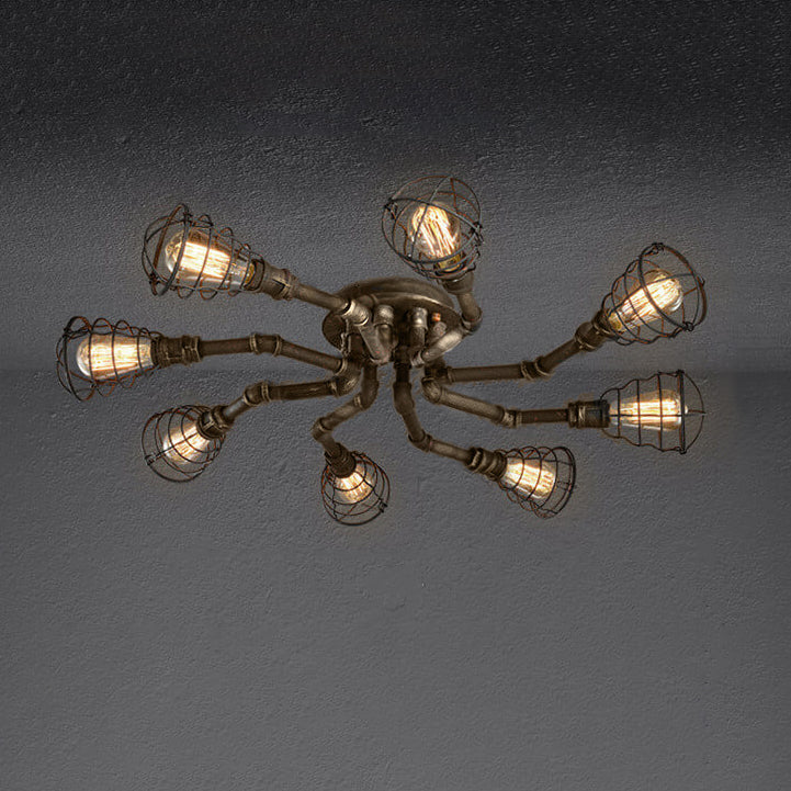 Industrial Vintage Iron Flush Mount Ceiling Light - 4/6/8 Lights