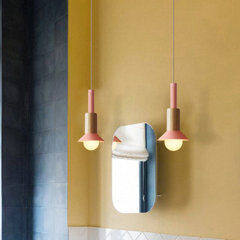 Contemporary Scandinavian Iron Wood Pendant Light - 1-Light Round Cylinder for Living Room