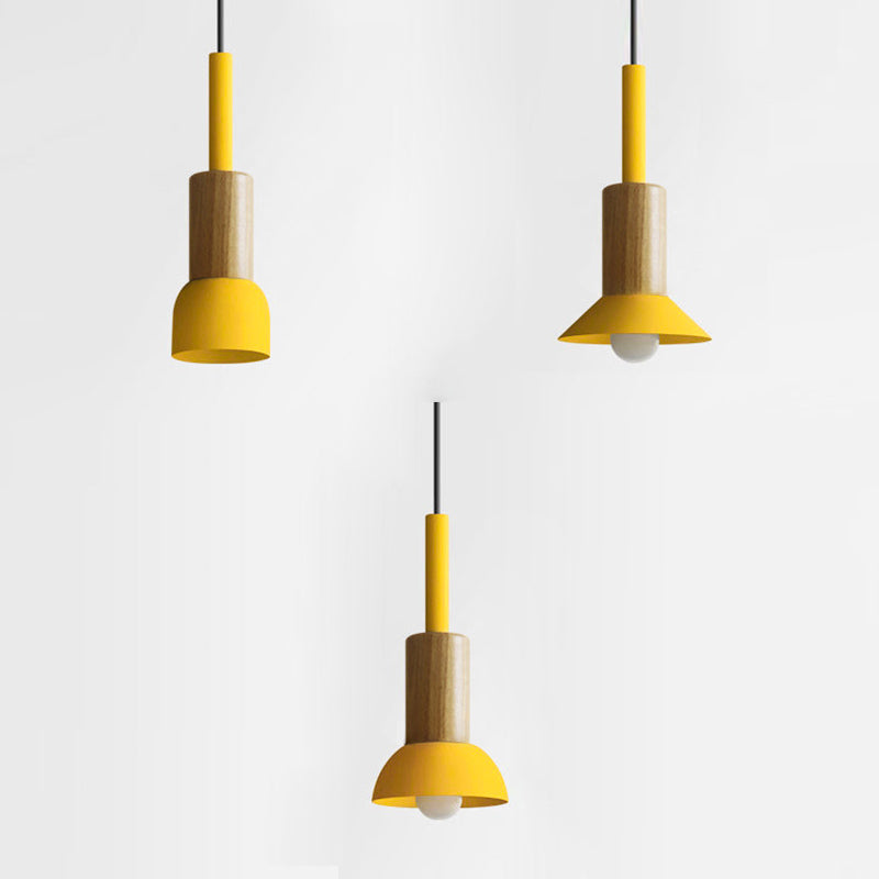 Contemporary Scandinavian Iron Wood Pendant Light - 1-Light Round Cylinder for Living Room