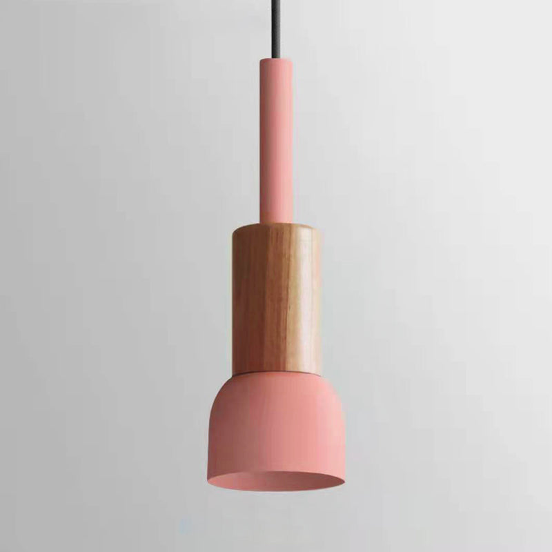 Contemporary Scandinavian Iron Wood Pendant Light - 1-Light Round Cylinder for Living Room