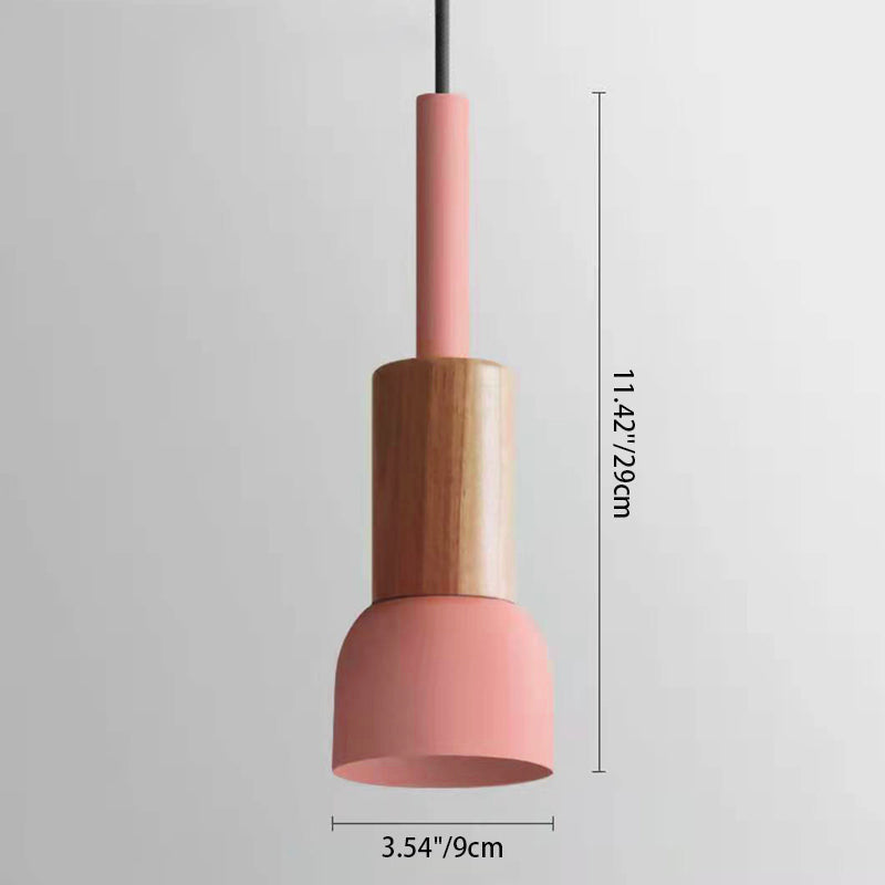 Contemporary Scandinavian Iron Wood Pendant Light - 1-Light Round Cylinder for Living Room