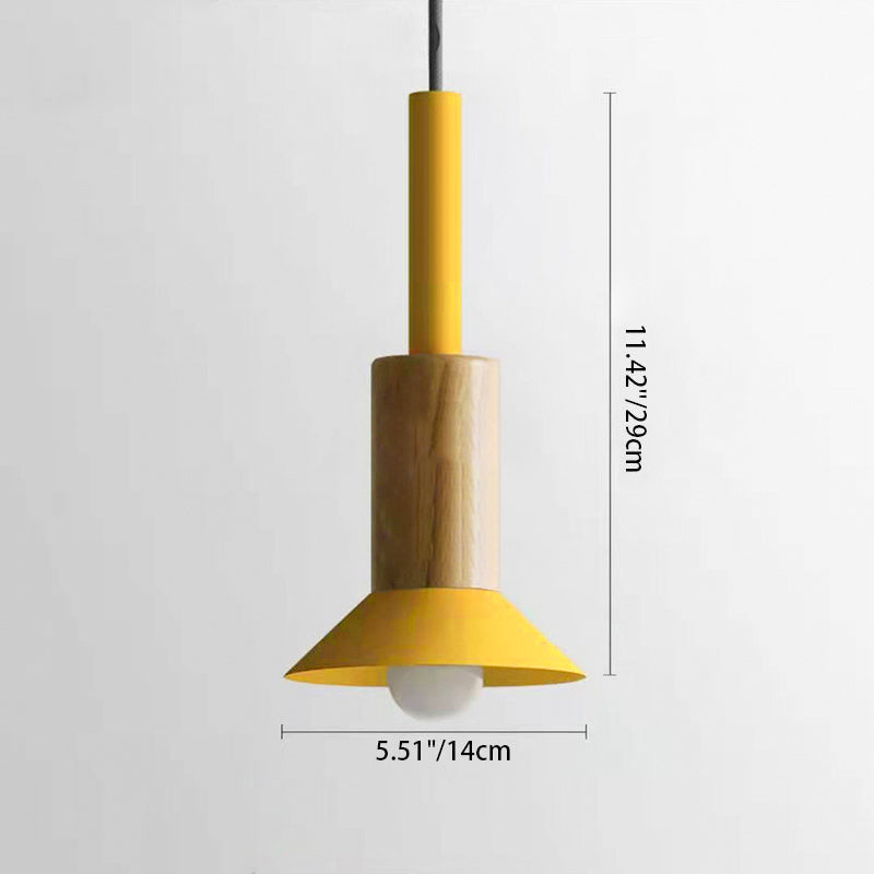 Contemporary Scandinavian Iron Wood Pendant Light - 1-Light Round Cylinder for Living Room
