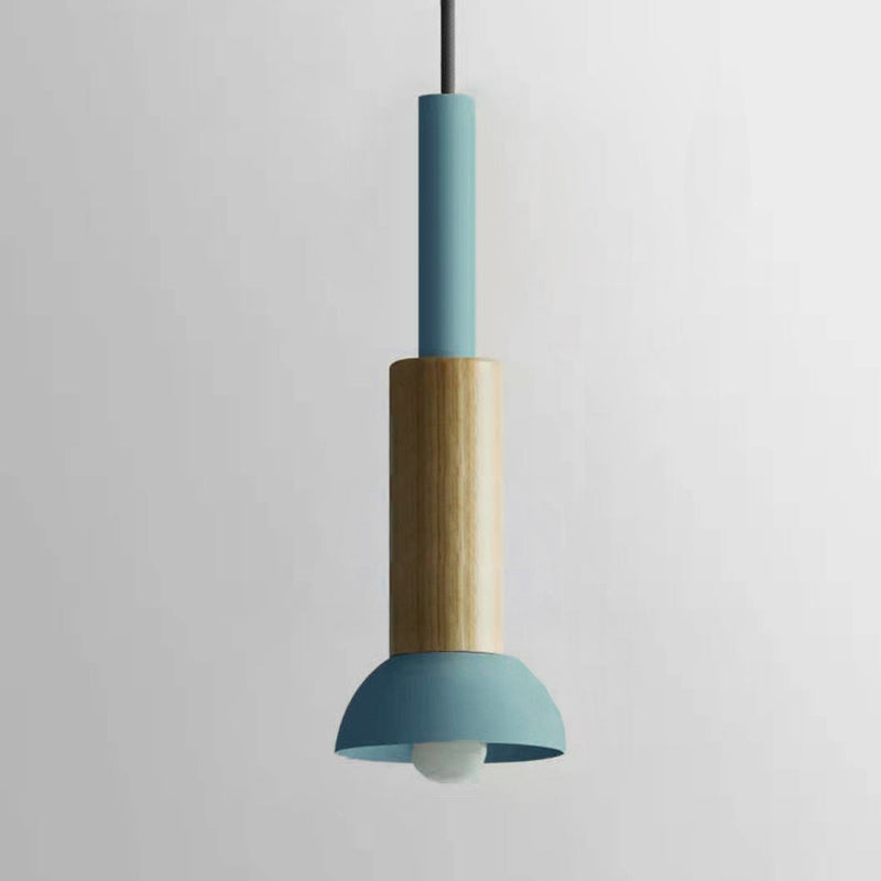 Contemporary Scandinavian Iron Wood Pendant Light - 1-Light Round Cylinder for Living Room