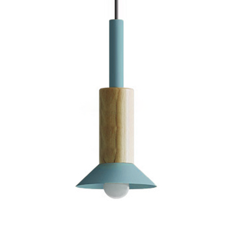 Contemporary Scandinavian Iron Wood Pendant Light - 1-Light Round Cylinder for Living Room