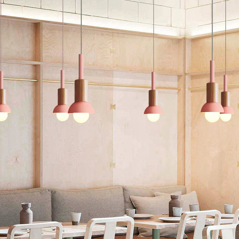 Contemporary Scandinavian Iron Wood Pendant Light - 1-Light Round Cylinder for Living Room