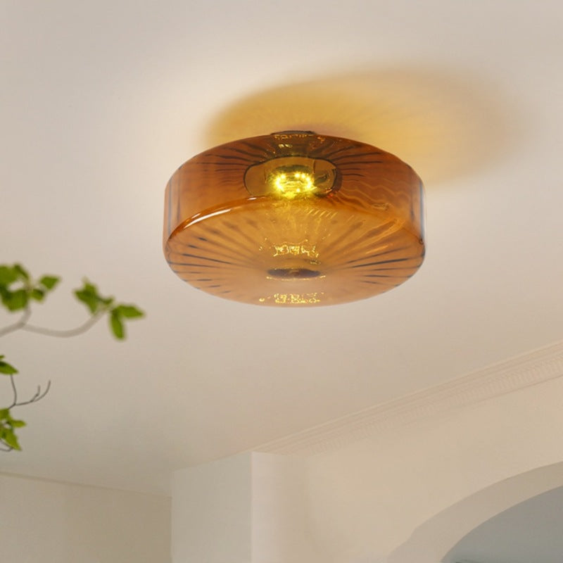 Contemporary Scandinavian Round Iron Glass LED Semi-Flush Mount Ceiling Light for Living Room