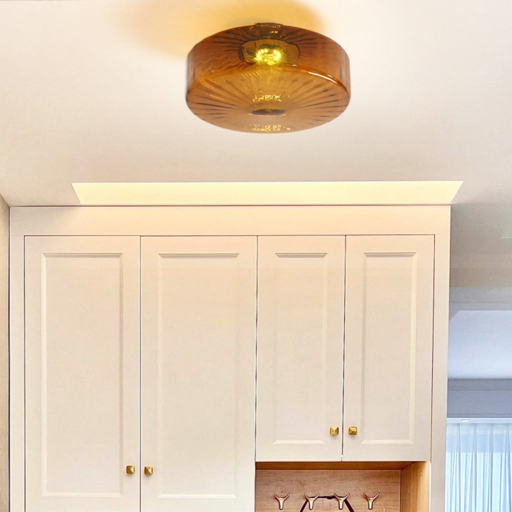 Contemporary Scandinavian Round Iron Glass LED Semi-Flush Mount Ceiling Light for Living Room