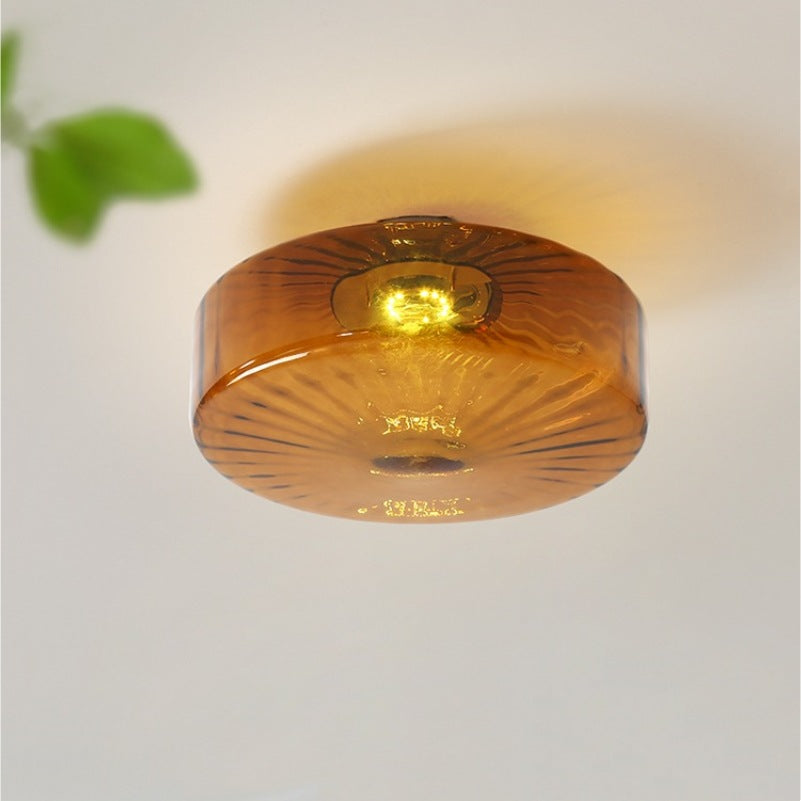 Contemporary Scandinavian Round Iron Glass LED Semi-Flush Mount Ceiling Light for Living Room