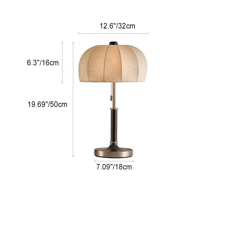 Traditional French Dome Wood Iron Fabric Table Lamp - 1-Light Living Room Accent