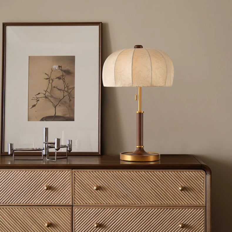 Traditional French Dome Wood Iron Fabric 1-Light Table Lamp for Living Room - Vintage Home Decor, Adjustable Lighting, Rustic Design, Elegant Nightstand Lamp, Classic Interior Lighting, Unique Table Light, Farmhouse Style Accent Lamp, Perfect for Living R