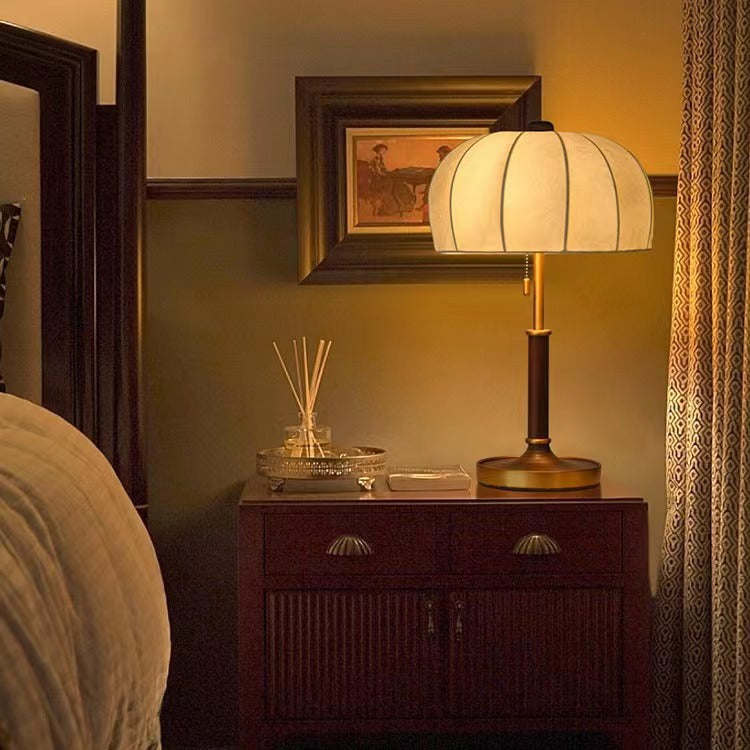 Traditional French Dome Wood Iron Fabric Table Lamp - 1-Light Living Room Accent