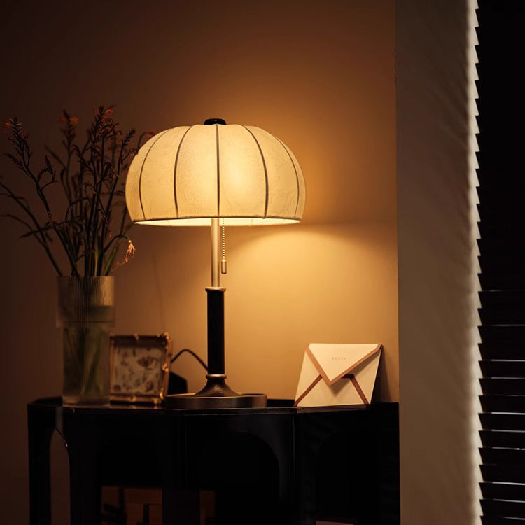 Traditional French Dome Wood Iron Fabric Table Lamp - 1-Light Living Room Accent