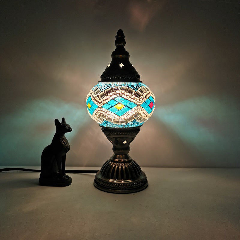 Traditional Tiffany Oval Glass Iron 1-Light Table Lamp for Living Room, Stained Glass Accent Lighting, Vintage Iron Base, Decorative Home Decor, Antique Style Nightstand Lamp, Elegant Interior Design, Unique Gift for Home, Artisanal Craftsmanship Lamp