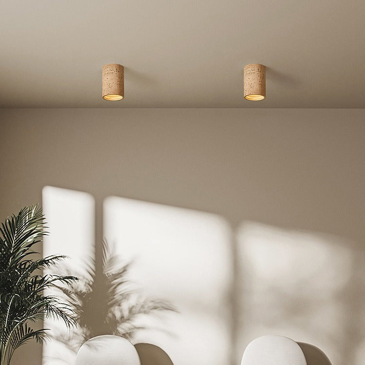 Traditional Japanese Column Iron Resin LED Flush Mount Ceiling Light for Living Room