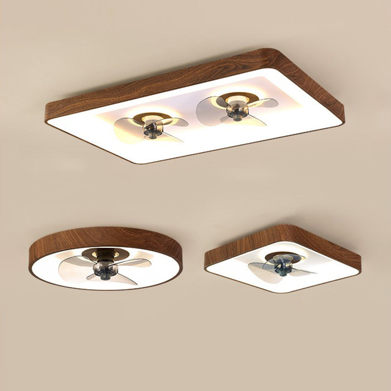 Contemporary Round Square LED Flush Mount Ceiling Fan Light for Bedroom