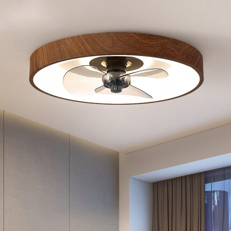 Contemporary Round Square LED Flush Mount Ceiling Fan Light for Bedroom