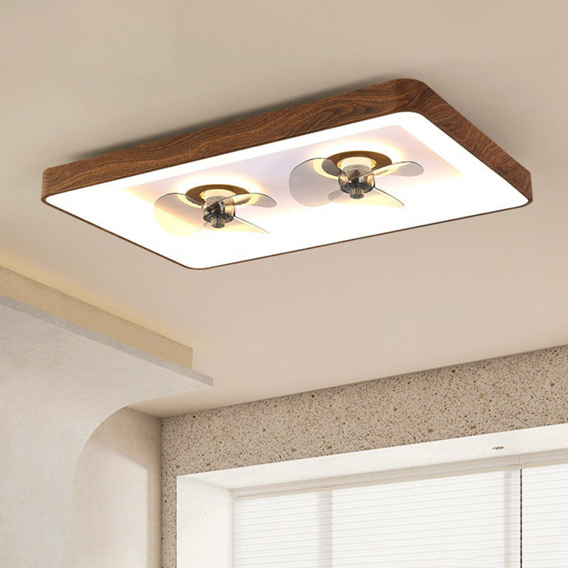 Contemporary Round Square LED Flush Mount Ceiling Fan Light for Bedroom