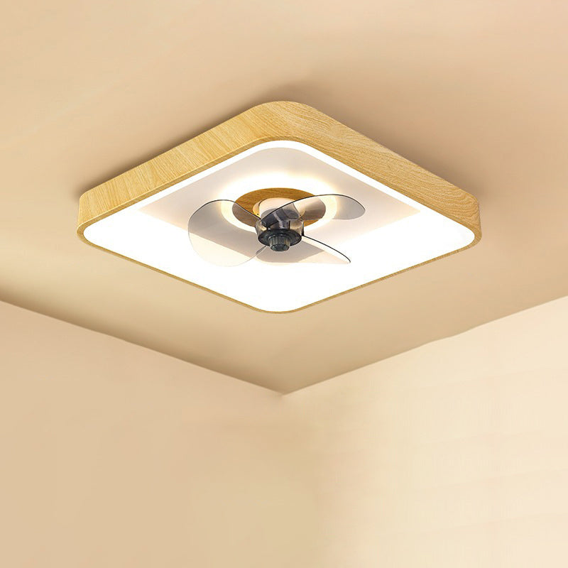 Contemporary Round Square LED Flush Mount Ceiling Fan Light for Bedroom