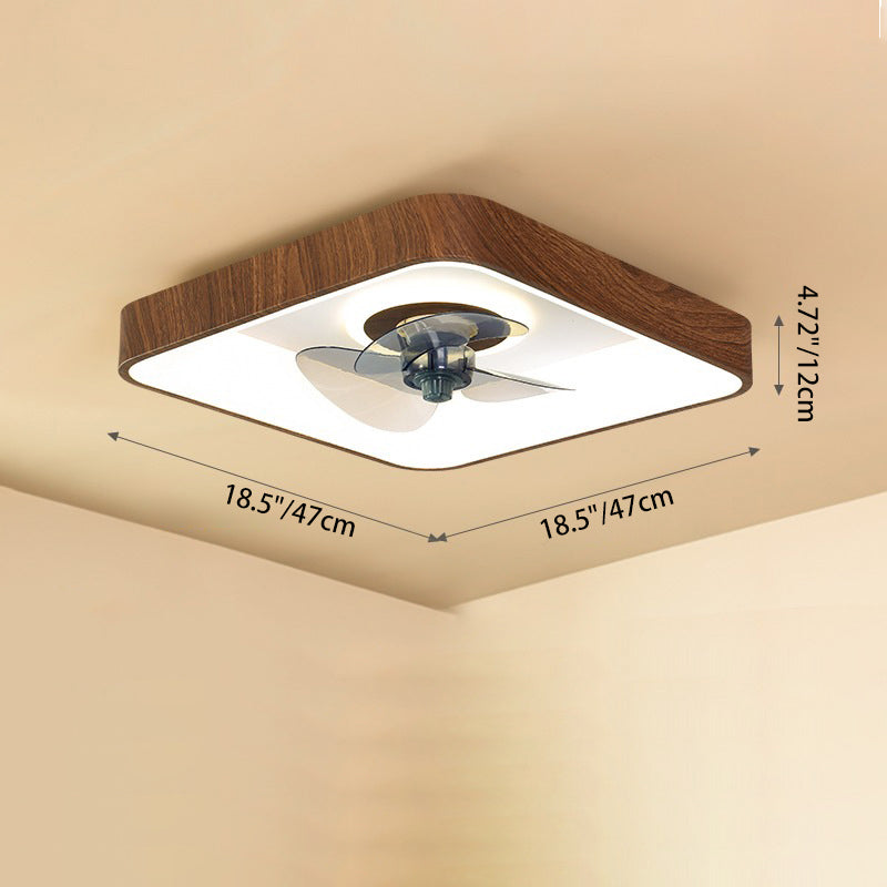 Contemporary Round Square LED Flush Mount Ceiling Fan Light for Bedroom