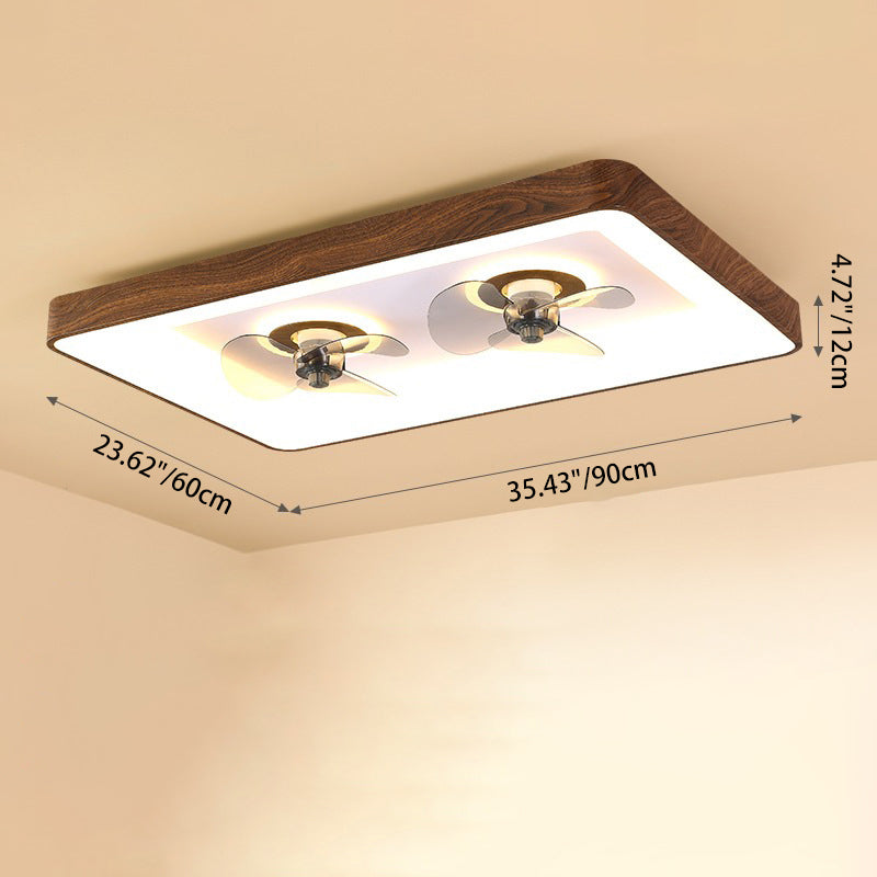Contemporary Round Square LED Flush Mount Ceiling Fan Light for Bedroom