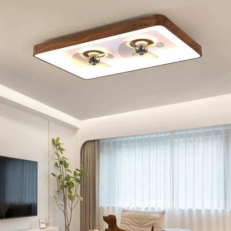 Contemporary Round Square LED Flush Mount Ceiling Fan Light for Bedroom