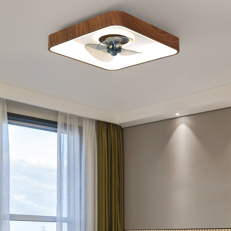 Contemporary Round Square LED Flush Mount Ceiling Fan Light for Bedroom