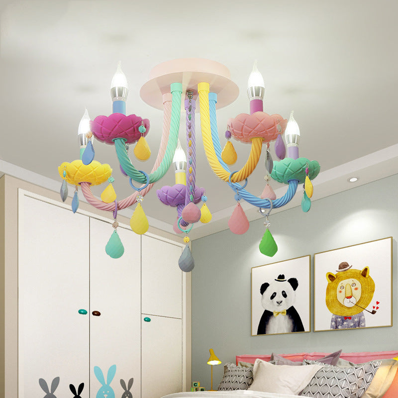 Contemporary Flower Candle-Shaped 5-Light Flush Mount Ceiling Light, Kid-Friendly Iron Crystal Glass Design, Elegant Bedroom Lighting Fixture, Modern Flush Mount Chandelier, Stylish Nursery Decorations, Unique Home Decor Lighting, Brighten Kids Room with