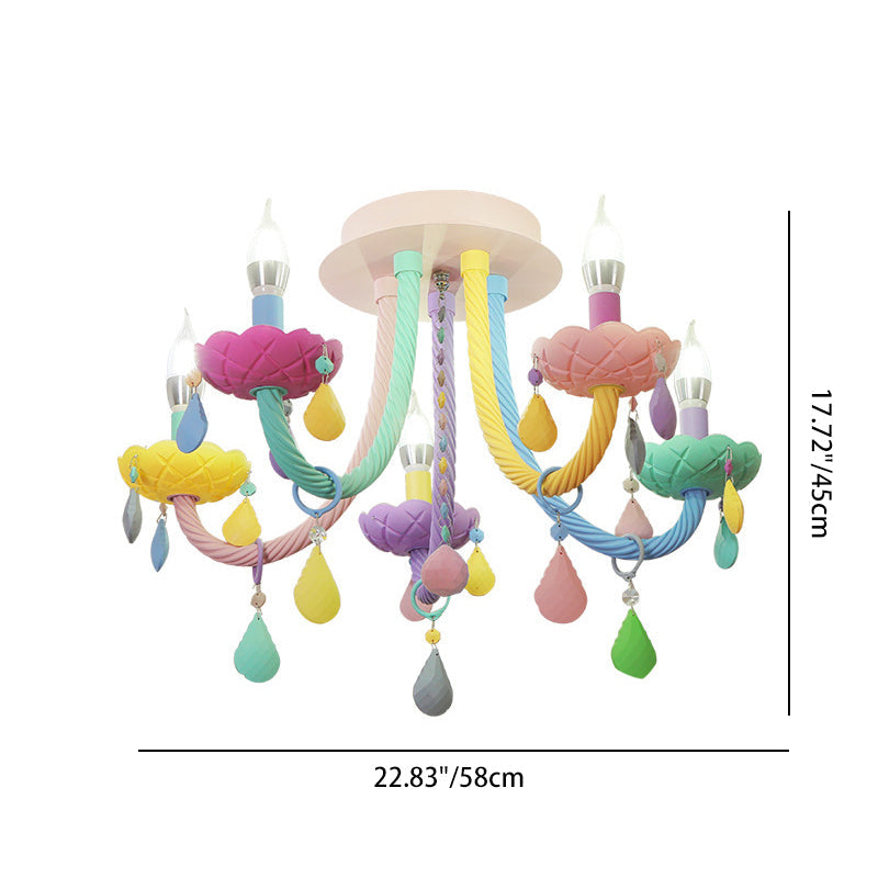 Contemporary Flower Candle-Shaped 5-Light Flush Mount Ceiling Light, Kid-Friendly Iron Crystal Glass Design, Elegant Bedroom Lighting Fixture, Modern Flush Mount Chandelier, Stylish Nursery Decorations, Unique Home Decor Lighting, Brighten Kids Room with