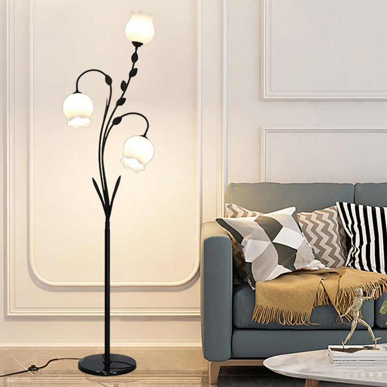 Modern Minimalist Flower-Shaped 3-Light Floor Lamp - Iron & Glass for Living Room