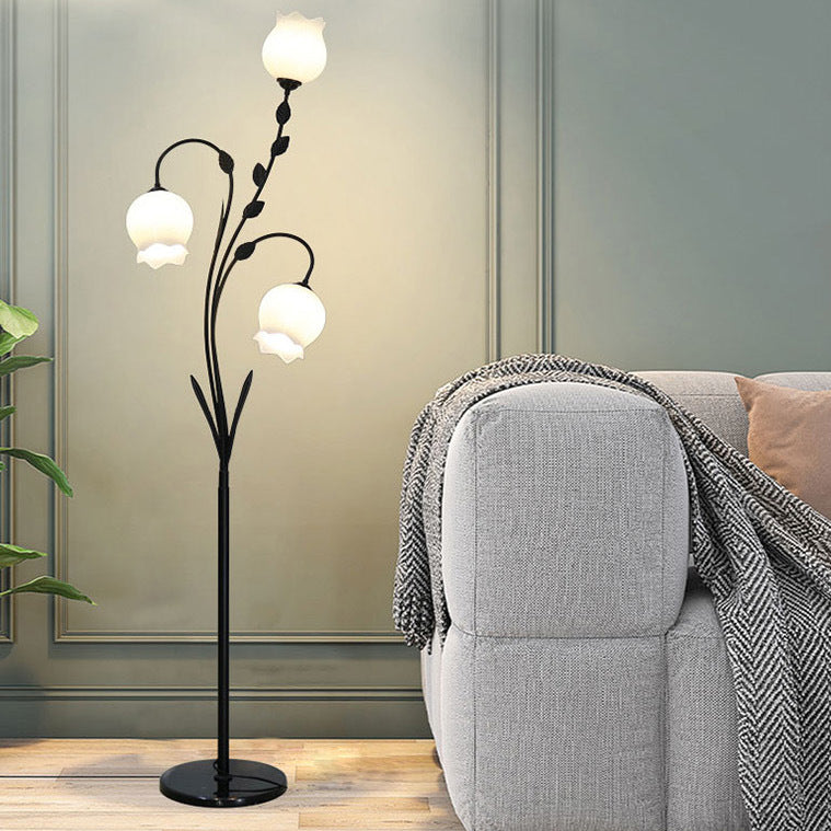 Modern Minimalist Flower-Shaped 3-Light Floor Lamp - Iron & Glass for Living Room